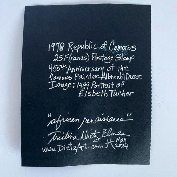 African Renaissance Original Art Painting Collage Mixed Media Matted 8x10in - Picture 11 of 11